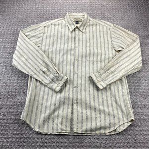 Vintage Tommy Bahama Floral Shirt Men XL Beige Gray Striped Long Sleeve Polo